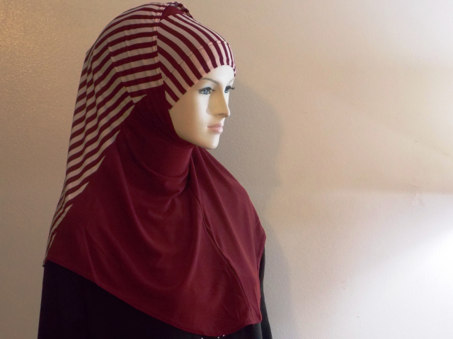  cherry double striped style 2 piece hijab 2